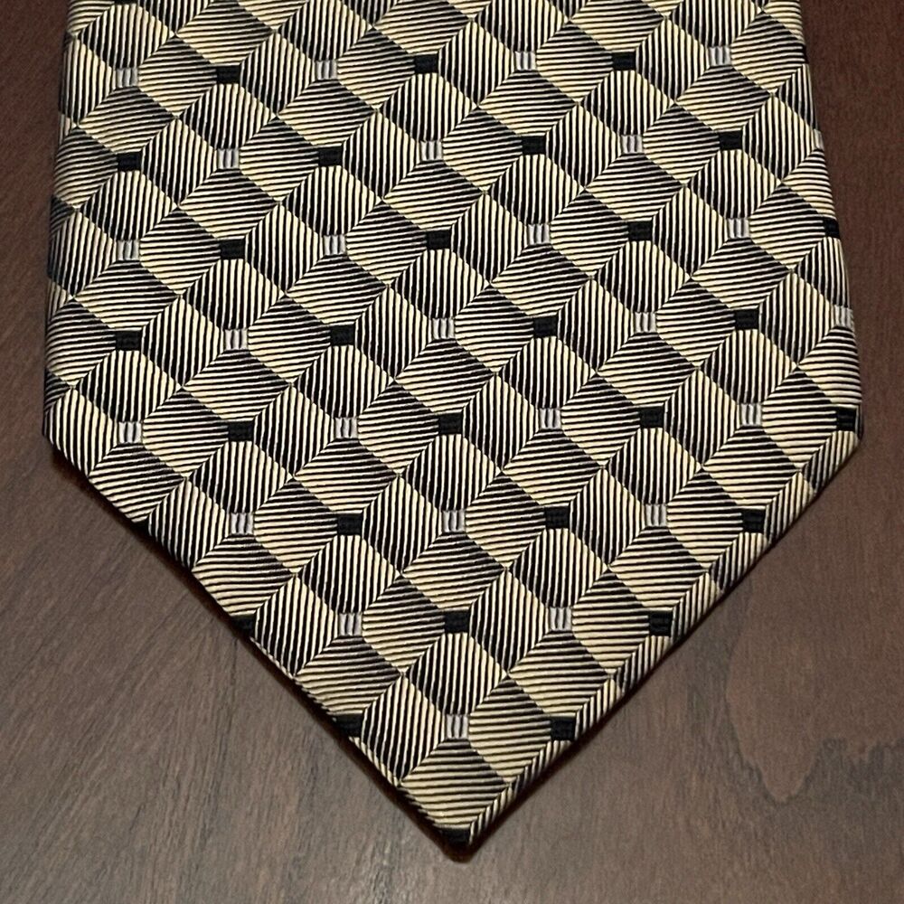 Vintage Burma Bibas Gold Black 100% Silk Men’s Neck Tie Made In USA